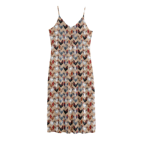 Chicken Painting Pattern Print Jersey Midi Cami Dress