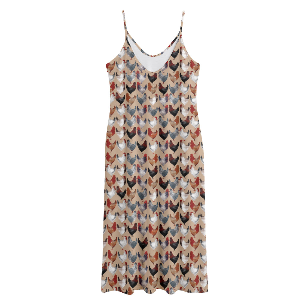 Chicken Painting Pattern Print Jersey Midi Cami Dress