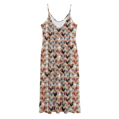 Chicken Painting Pattern Print Jersey Midi Cami Dress