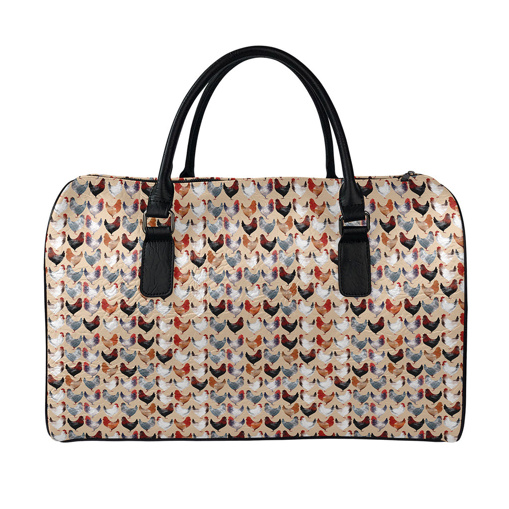 Chicken Painting Pattern Print Leather Duffle Bag
