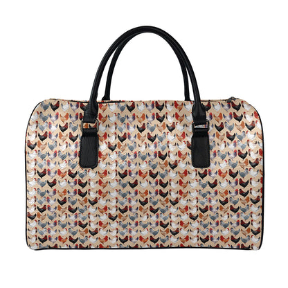 Chicken Painting Pattern Print Leather Duffle Bag