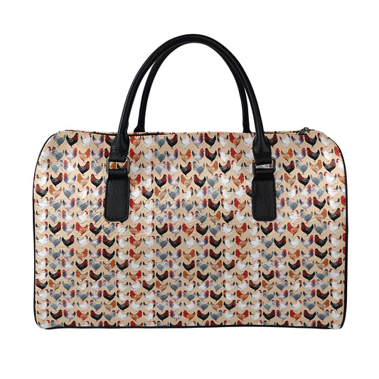 Chicken Painting Pattern Print Leather Duffle Bag