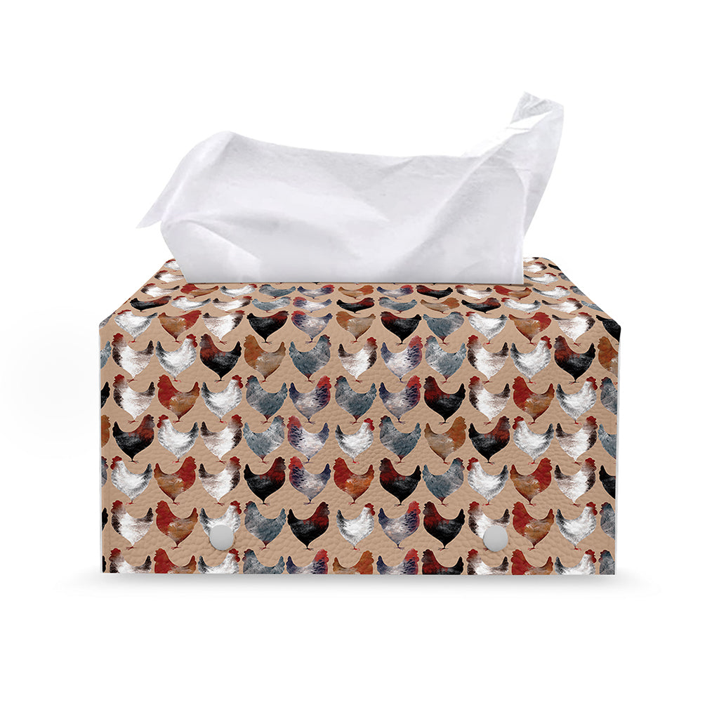 Chicken Painting Pattern Print Leather Tissue Box Cover