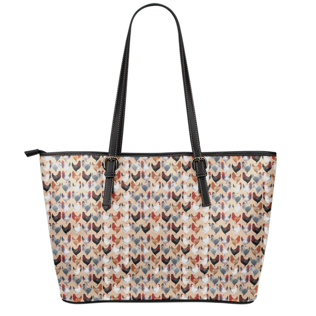 Chicken Painting Pattern Print Leather Tote Bag