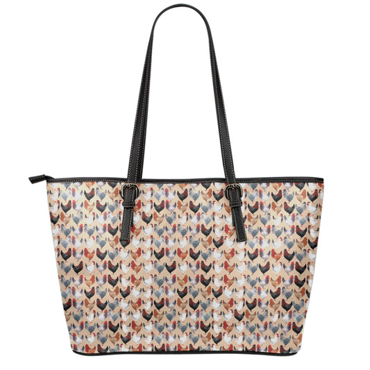 Chicken Painting Pattern Print Leather Tote Bag