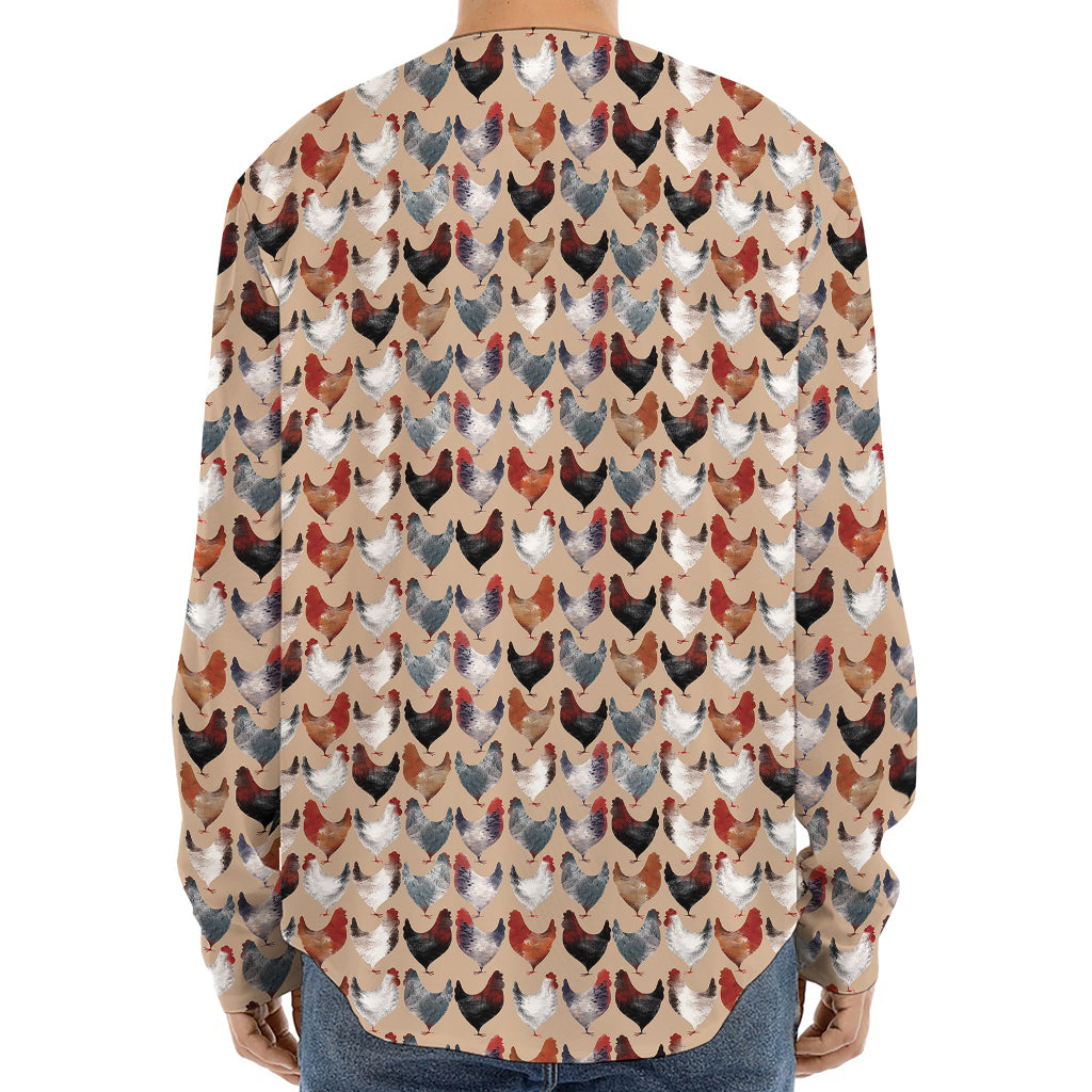 Chicken Painting Pattern Print Long Sleeve Baseball Jersey