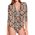 Chicken Painting Pattern Print Long Sleeve Swimsuit