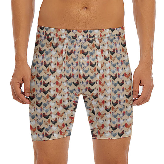Chicken Painting Pattern Print Men's Long Boxer Briefs