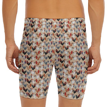 Chicken Painting Pattern Print Men's Long Boxer Briefs