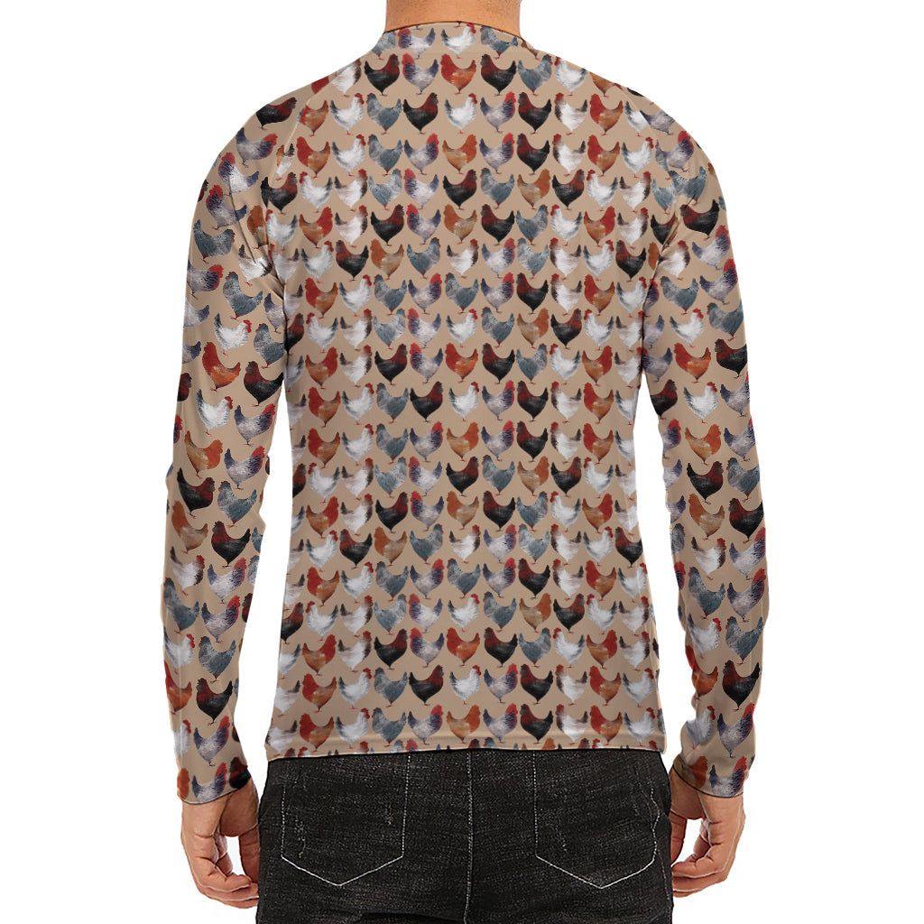 Chicken Painting Pattern Print Men's Long Sleeve Rash Guard