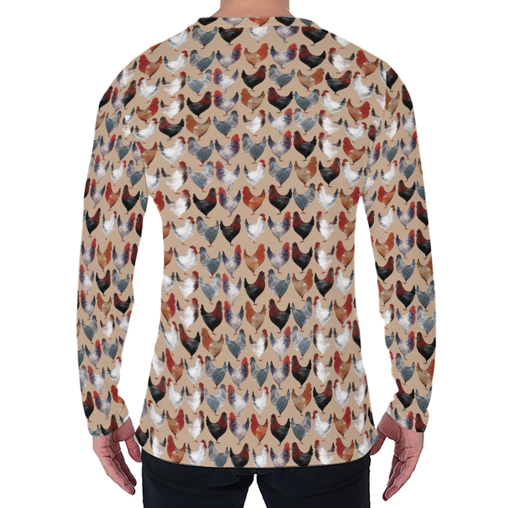 Chicken Painting Pattern Print Men's Long Sleeve T-Shirt