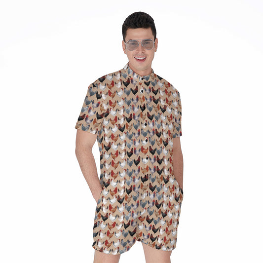 Chicken Painting Pattern Print Men's Rompers