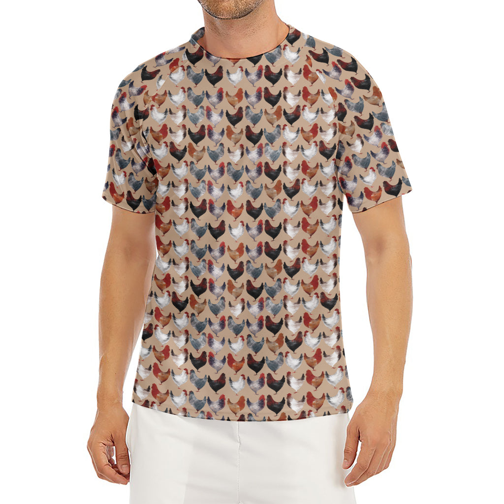 Chicken Painting Pattern Print Men's Short Sleeve Rash Guard