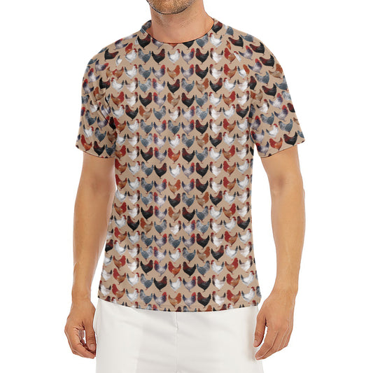 Chicken Painting Pattern Print Men's Short Sleeve Rash Guard