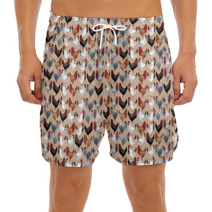 Chicken Painting Pattern Print Men's Split Running Shorts
