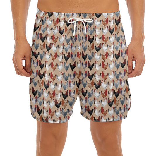Chicken Painting Pattern Print Men's Split Running Shorts