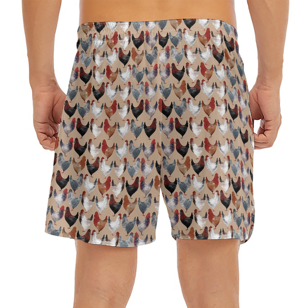 Chicken Painting Pattern Print Men's Split Running Shorts