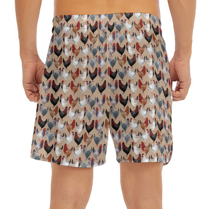 Chicken Painting Pattern Print Men's Split Running Shorts