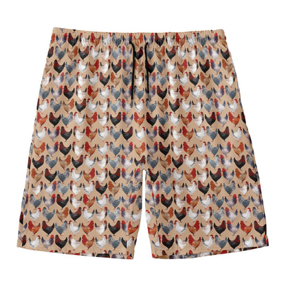Chicken Painting Pattern Print Men's Swim Trunks