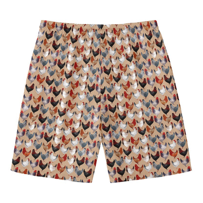 Chicken Painting Pattern Print Men's Swim Trunks