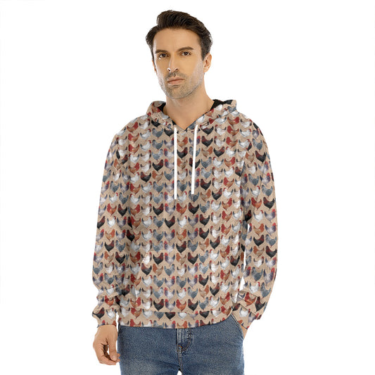 Chicken Painting Pattern Print Men's Velvet Pullover Hoodie
