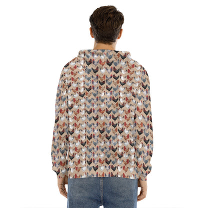 Chicken Painting Pattern Print Men's Velvet Pullover Hoodie
