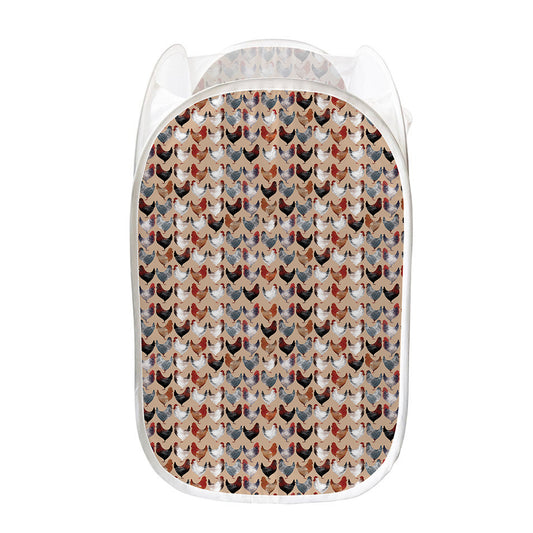 Chicken Painting Pattern Print Mesh Laundry Hamper