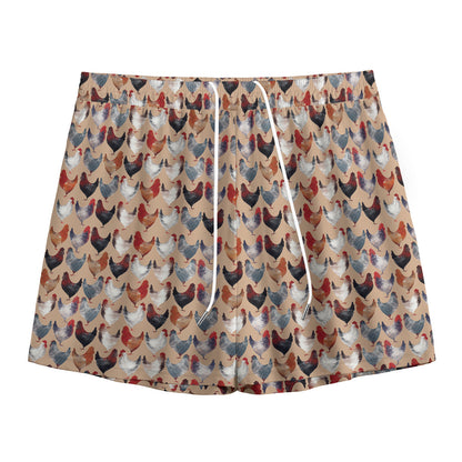 Chicken Painting Pattern Print Mesh Shorts
