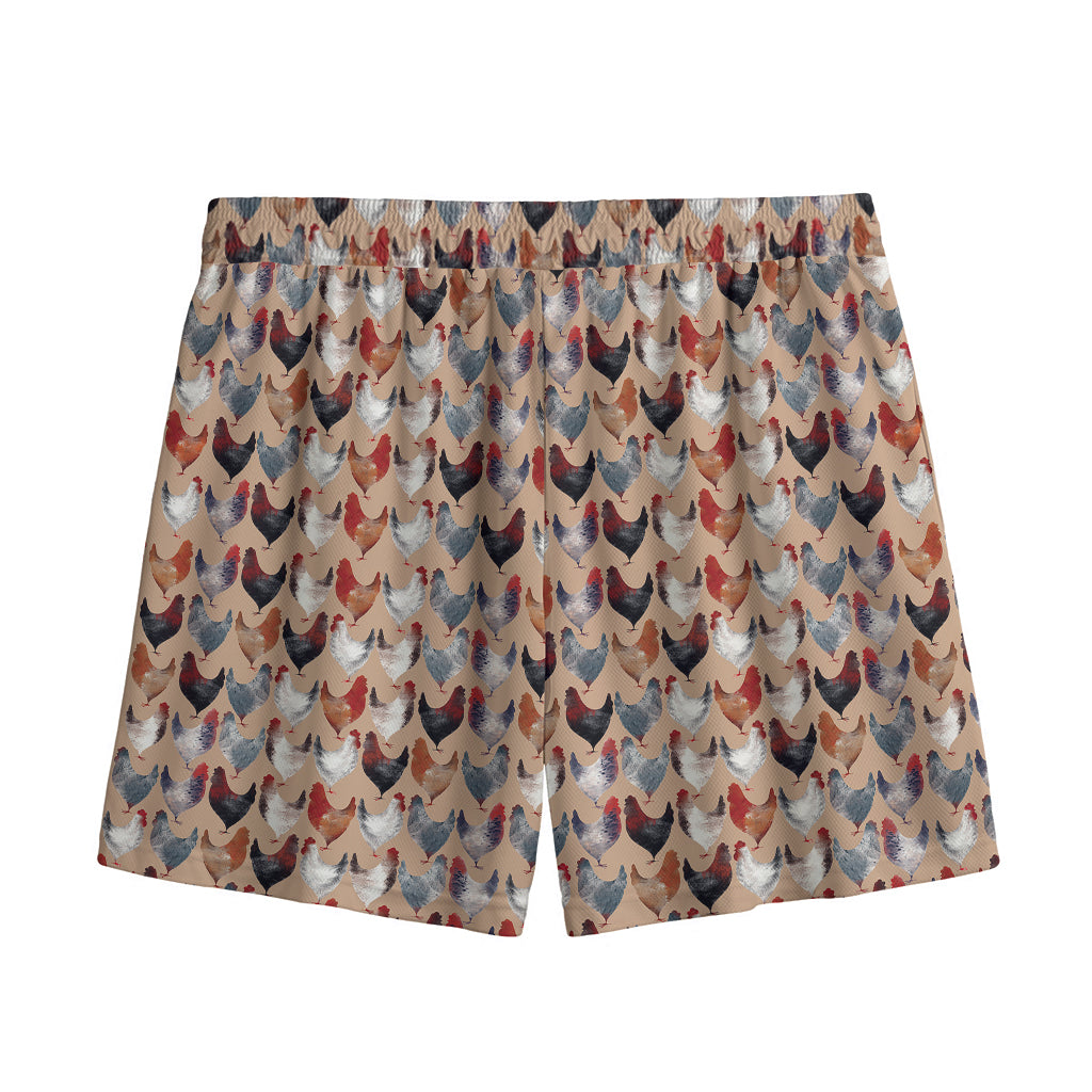 Chicken Painting Pattern Print Mesh Shorts