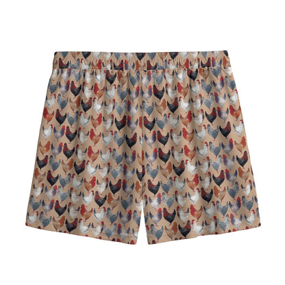 Chicken Painting Pattern Print Mesh Shorts