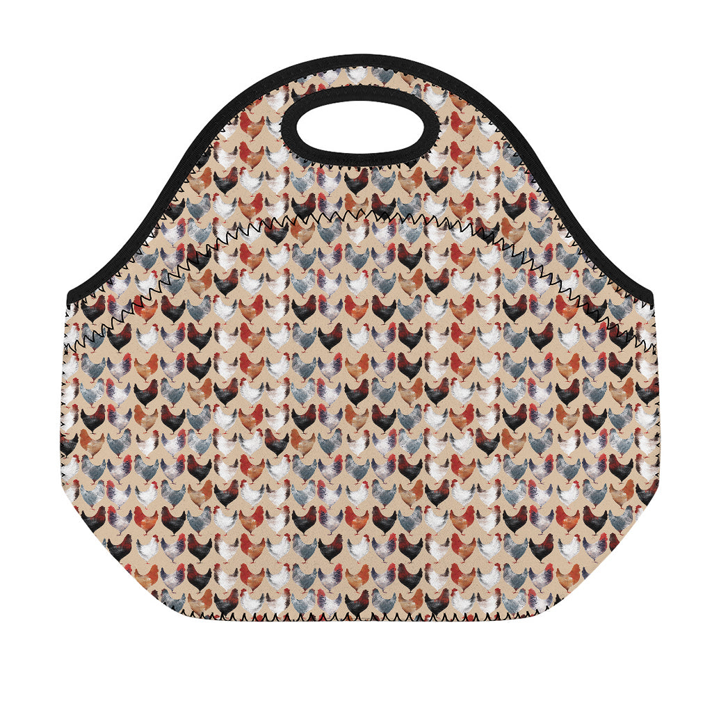 Chicken Painting Pattern Print Neoprene Lunch Bag