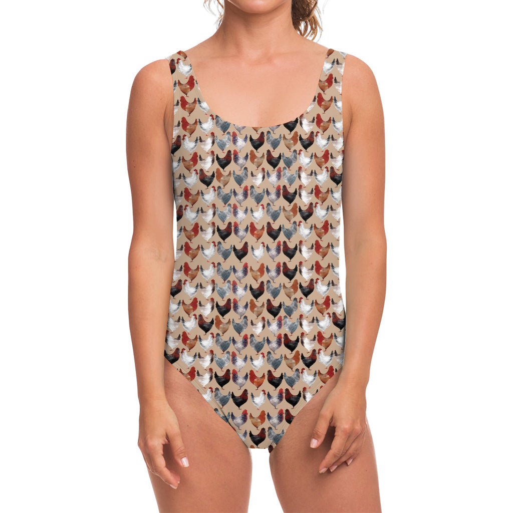 Chicken Painting Pattern Print One Piece Swimsuit