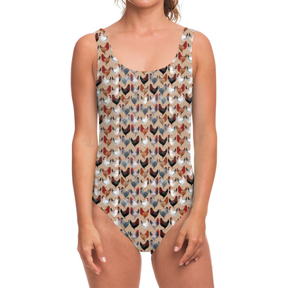 Chicken Painting Pattern Print One Piece Swimsuit