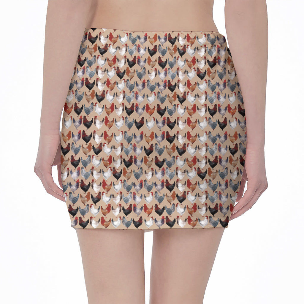 Chicken Painting Pattern Print Pencil Mini Skirt
