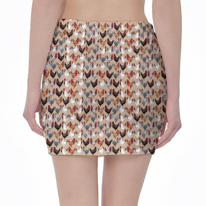 Chicken Painting Pattern Print Pencil Mini Skirt