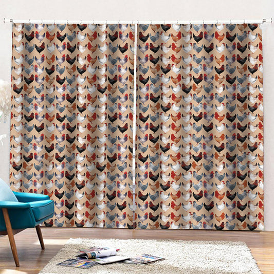 Chicken Painting Pattern Print Pencil Pleat Curtains