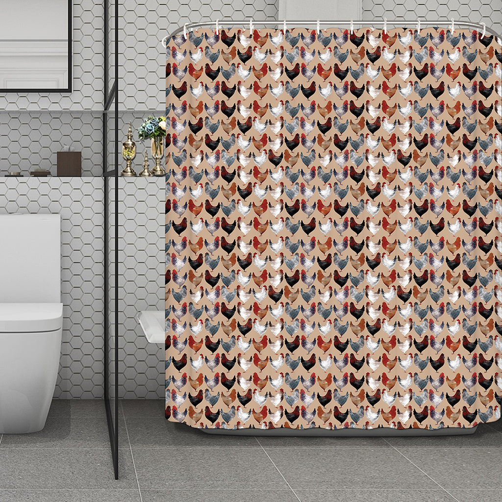 Chicken Painting Pattern Print Polyester Shower Curtain