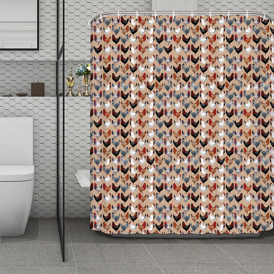 Chicken Painting Pattern Print Polyester Shower Curtain