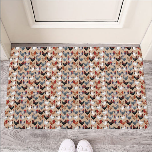 Chicken Painting Pattern Print Rubber Doormat