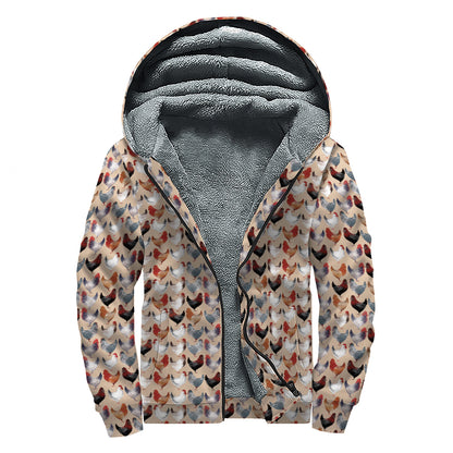Chicken Painting Pattern Print Sherpa Lined Zip Up Hoodie