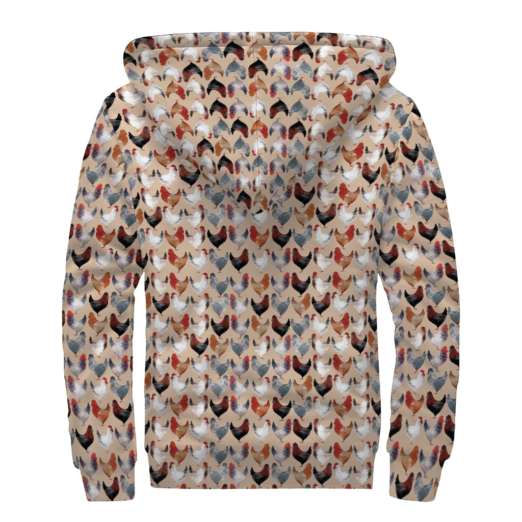 Chicken Painting Pattern Print Sherpa Lined Zip Up Hoodie