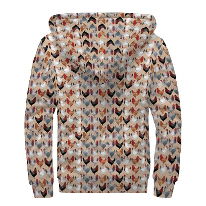 Chicken Painting Pattern Print Sherpa Lined Zip Up Hoodie