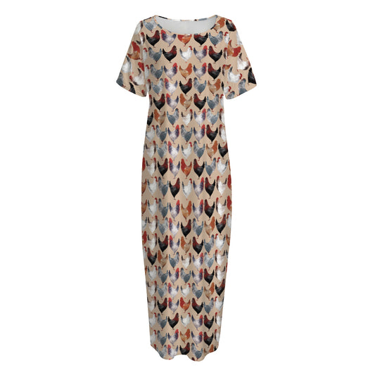 Chicken Painting Pattern Print Short Sleeve Long Nightdress