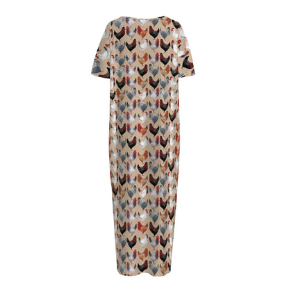 Chicken Painting Pattern Print Short Sleeve Long Nightdress