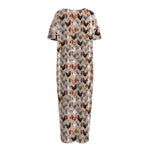 Chicken Painting Pattern Print Short Sleeve Long Nightdress