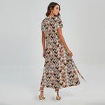 Chicken Painting Pattern Print Short Sleeve Maxi Dress