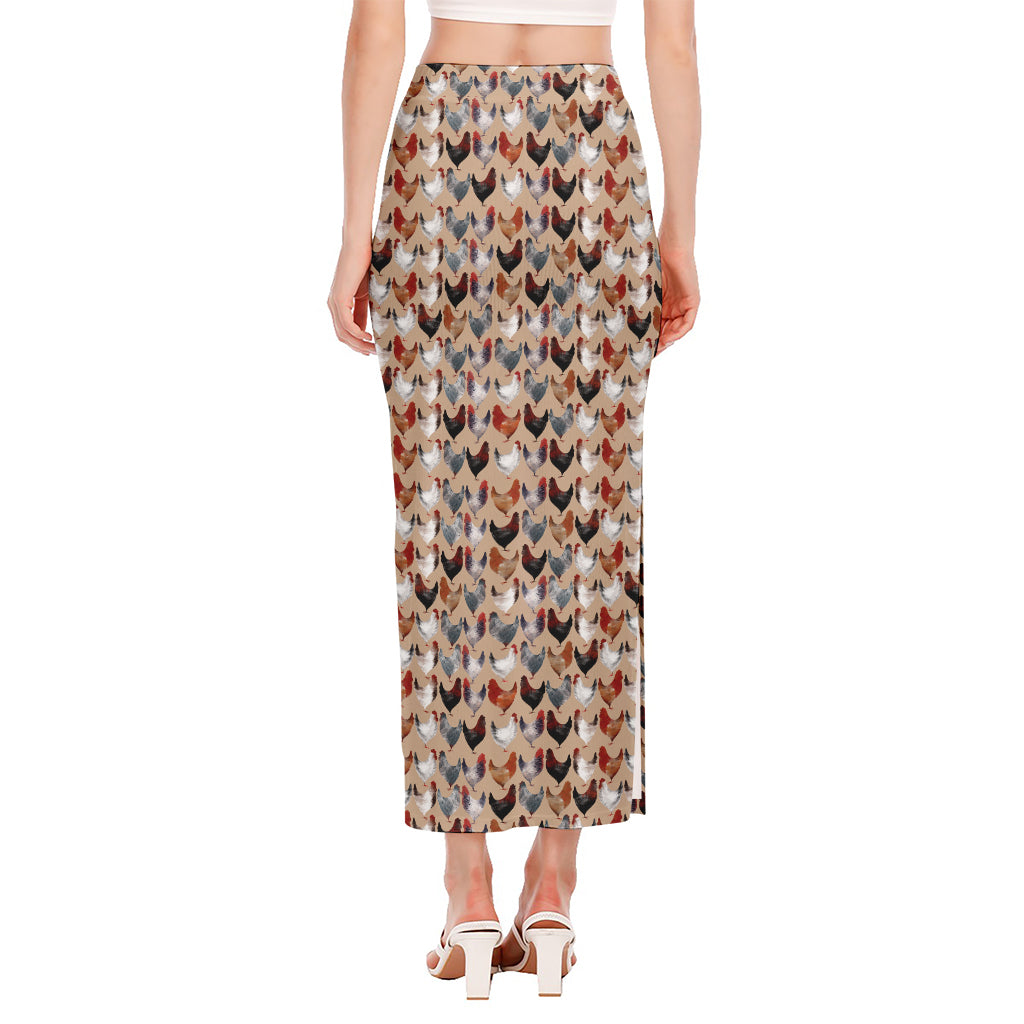 Chicken Painting Pattern Print Side Slit Maxi Skirt