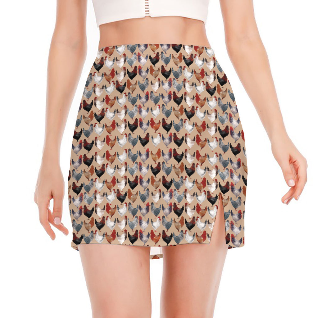 Chicken Painting Pattern Print Side Slit Mini Skirt