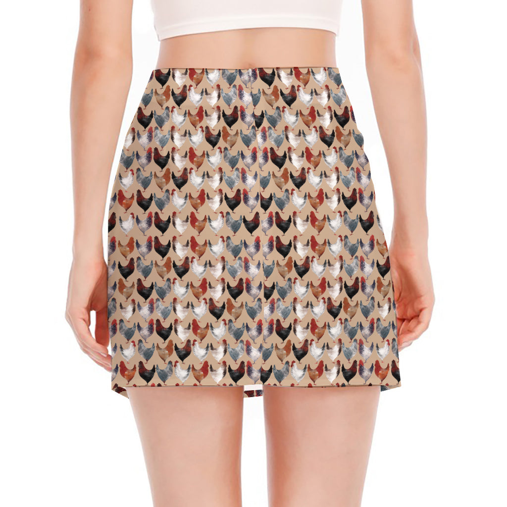 Chicken Painting Pattern Print Side Slit Mini Skirt