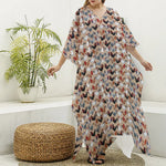 Chicken Painting Pattern Print Silk V-Neck Kaftan Dress